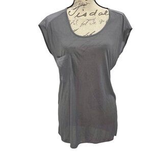 Club Monaco Women Silk / Modal Gray Mixed Media Casual Drape Top Short Sleeve-XS